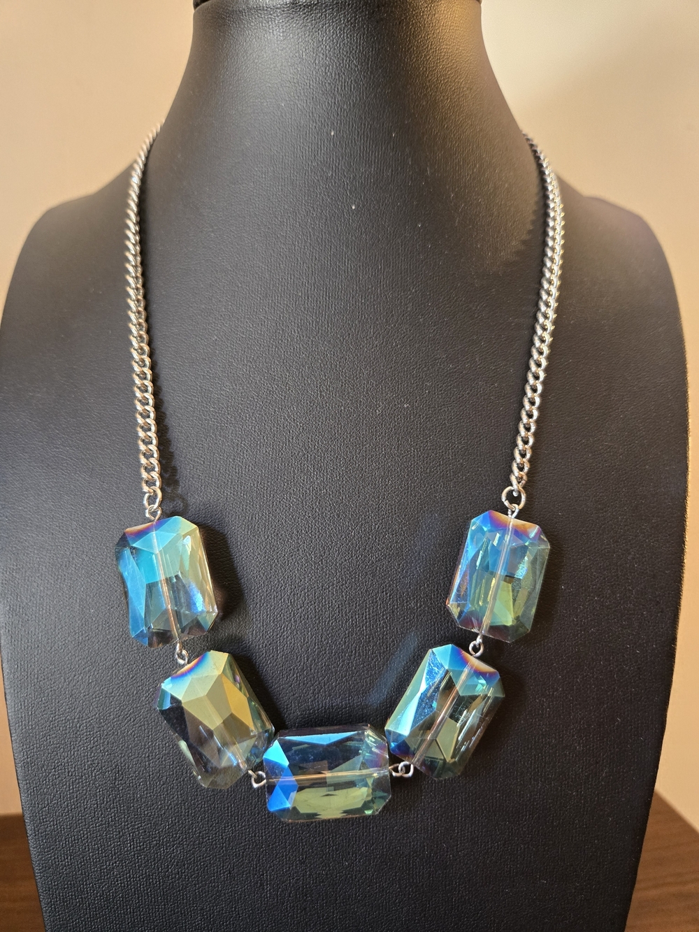 Iridescent Blue Crystal Statement Necklace